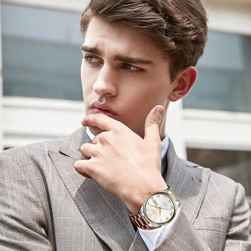 Olevs Men's Steel White-Surface Waterproof Stainless Luminous Stylish Watch